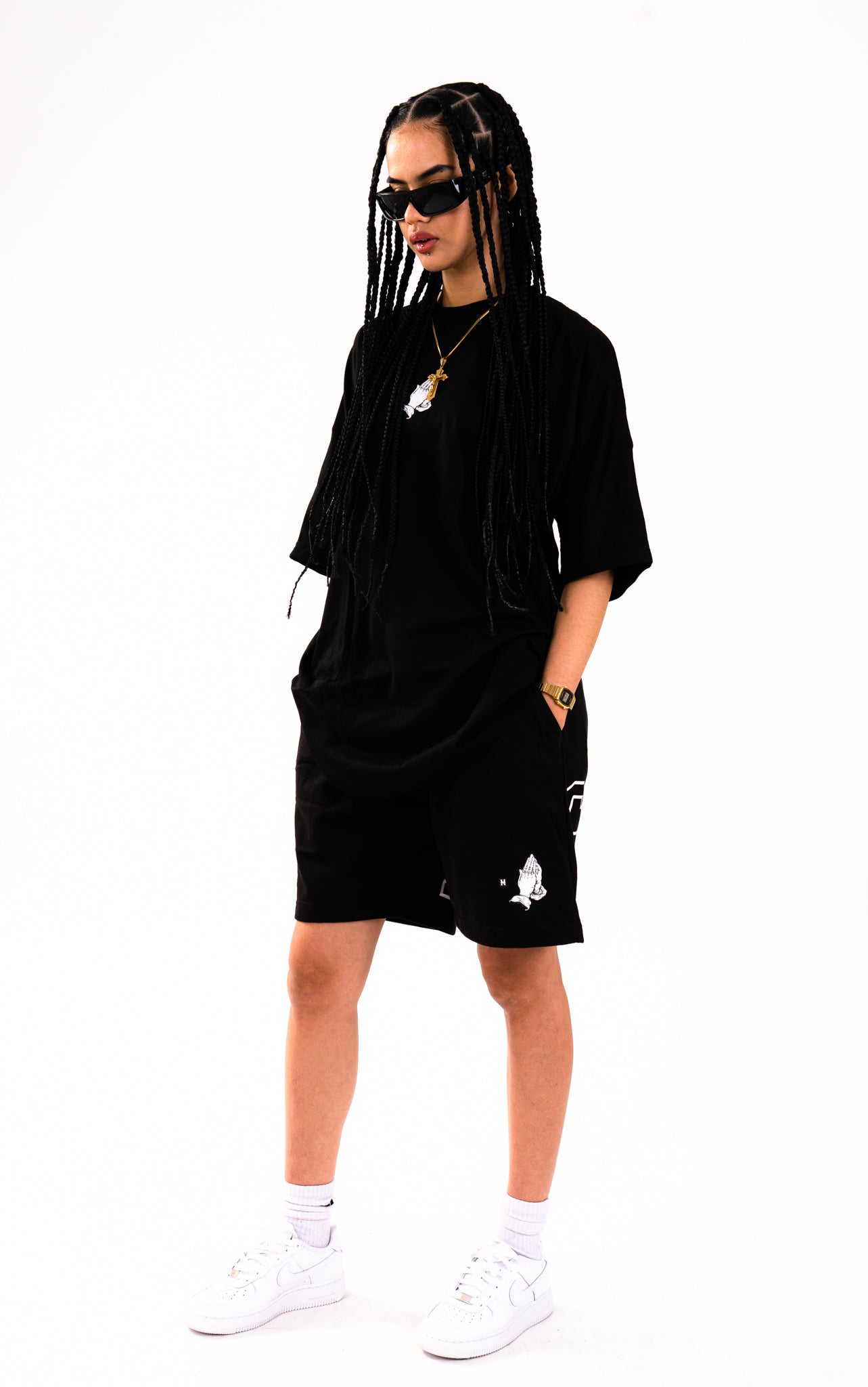 OG LOGO PRAYING HANDS SWEATSHORTS BLACK