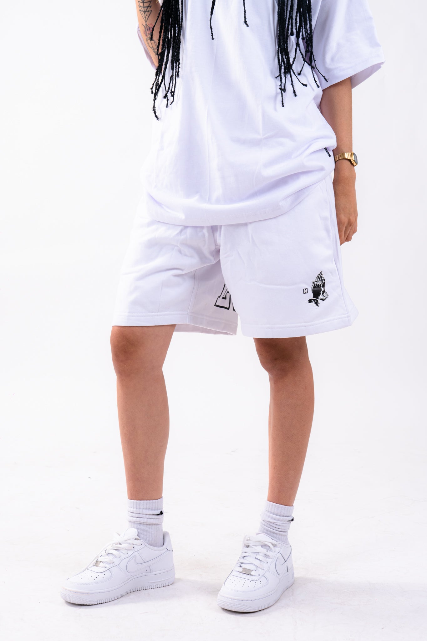 OG LOGO PRAYING HANDS SWEATSHORTS WHITE