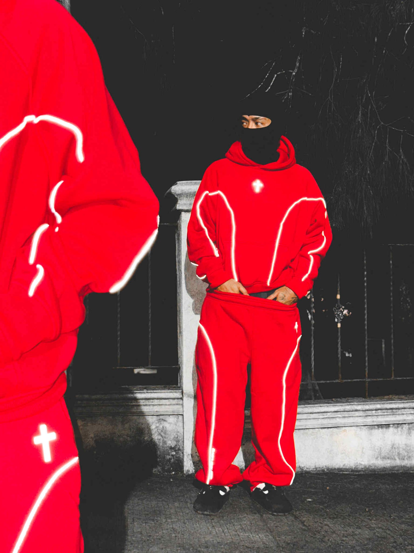 Reflectorized Cross Hoodie Red